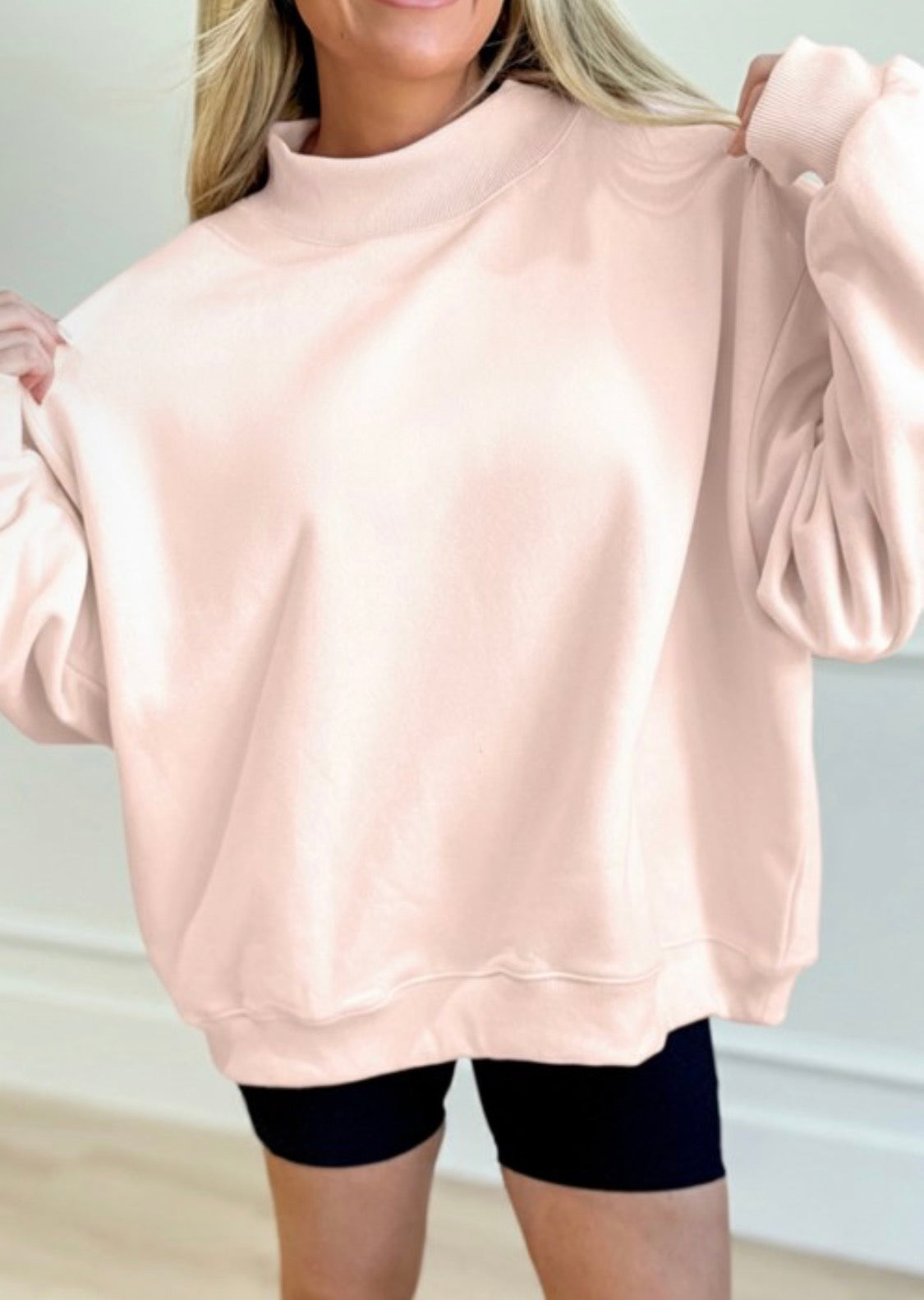 Oversized Pale Pink Mock Neck Sweatshirt