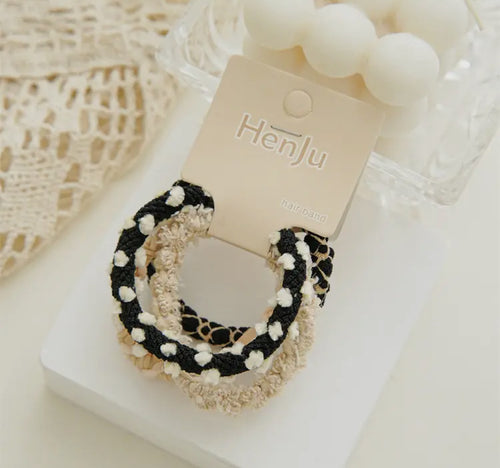 4 piece Hair Tie Set + Black and Cream Mix