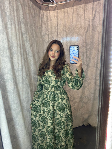 Hunter Green Paisley Maxi Dress