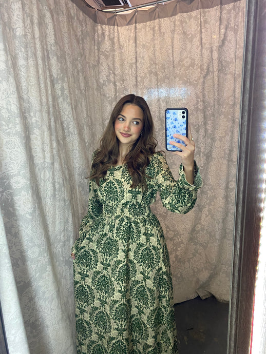 Hunter Green Paisley Maxi Dress