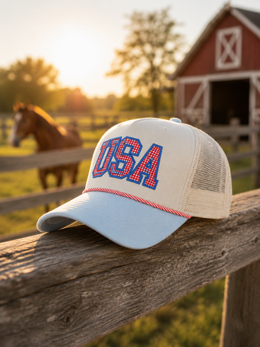 USA Trucker Hat + Baby Blue