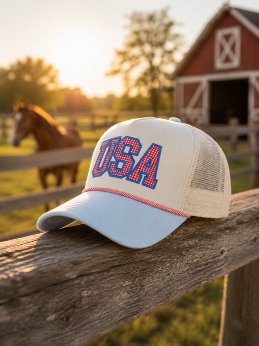 USA Trucker Hat + Baby Blue