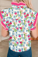 Tulip & Toile Print Flutter Sleeve Blouse