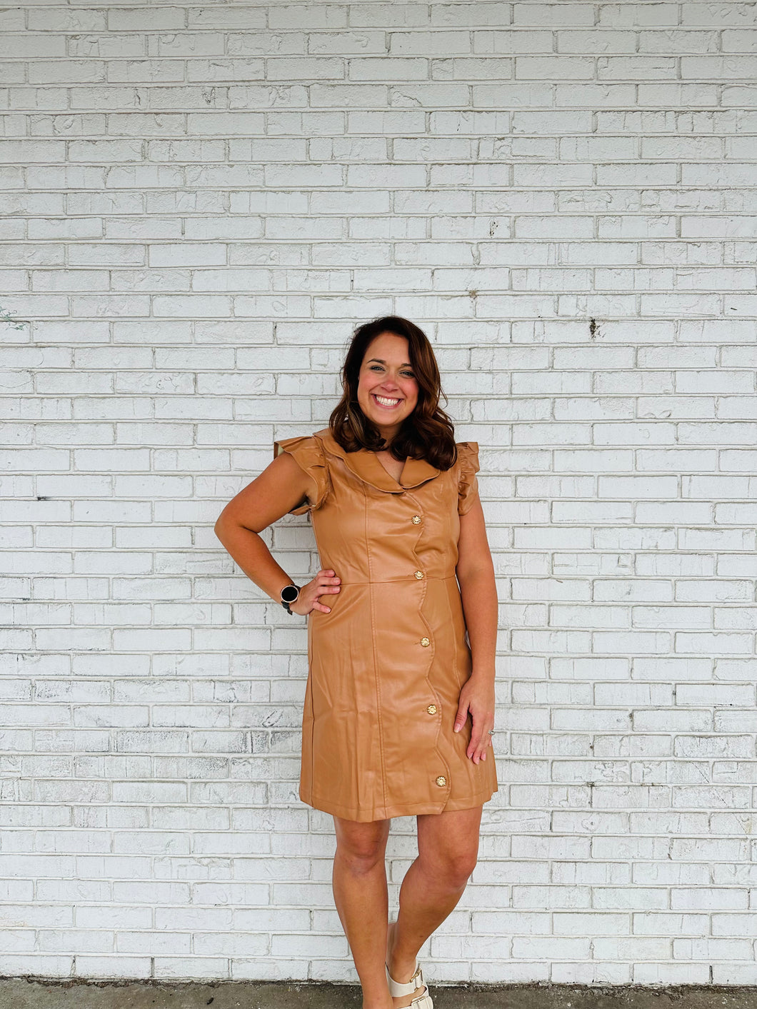 Brown Leather Dress + Scalloped Hem