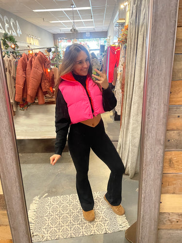 Pink / Red Reversible High Waisted Puffer Vest