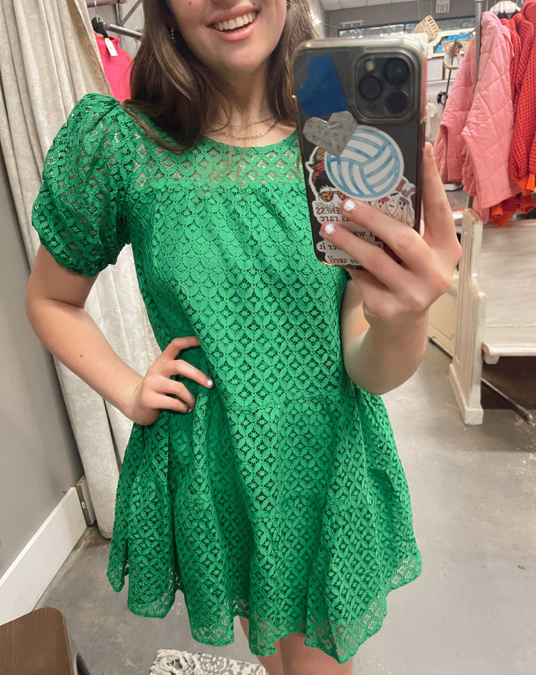 Emerald Green Floral Print Dress