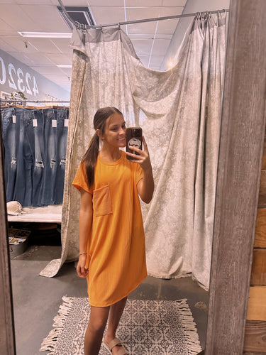 Tangerine Orange Corded Dress + Front Pocket