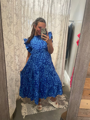 Royal Blue Mix Maxi Dress + Spotted Print + Pockets