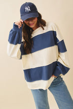 Oversized Color Block Long Sleeve Pullover: Pineapple / Navy
