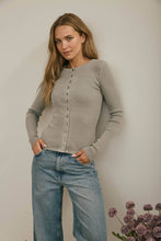 BUTTON FRONT ROUND NECK LONG SLEEVE KNIT TOP : BROWN
