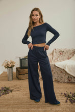 ELASTIC WAIST SIDE PANEL KNIT LOUNGE PANTS: NAVY