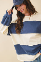 Oversized Color Block Long Sleeve Pullover: Pineapple / Navy