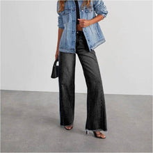 Relaxed Wide Leg Side Seam Frayed Hem Jeans: DENIM BLUE / XL