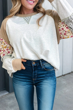 LAS Floral Print Patchwork Exposed Seam Pullover (S-XL): Light Grey / Missy / L