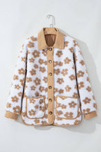 Floral Button-Up Fleece Pocketed Jacket: Light French Beige / S