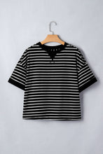 LAS Stripe Ribbed Patchwork Seam Half Sleeve Tee (S-XL): Green Stripe / Missy / S