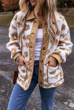 Floral Button-Up Fleece Pocketed Jacket: Light French Beige / L