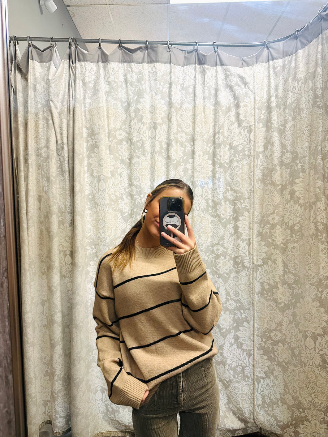 Taupe + Black Striped Sweater