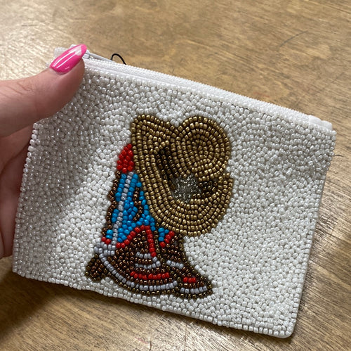 Cowboy Boots + Hat Beaded Coin Purse