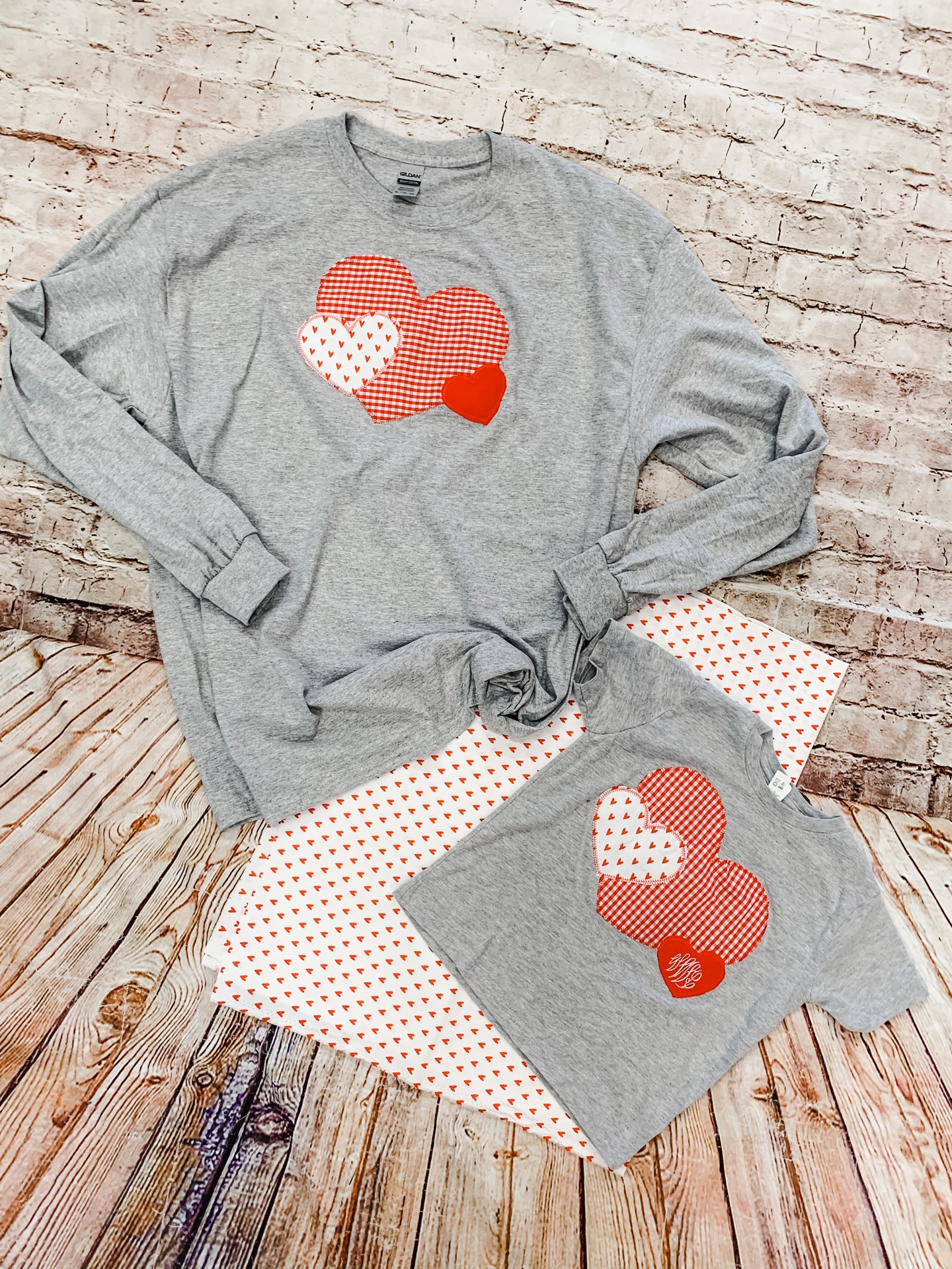 Three Hearts Applique + Long Sleeve Tee