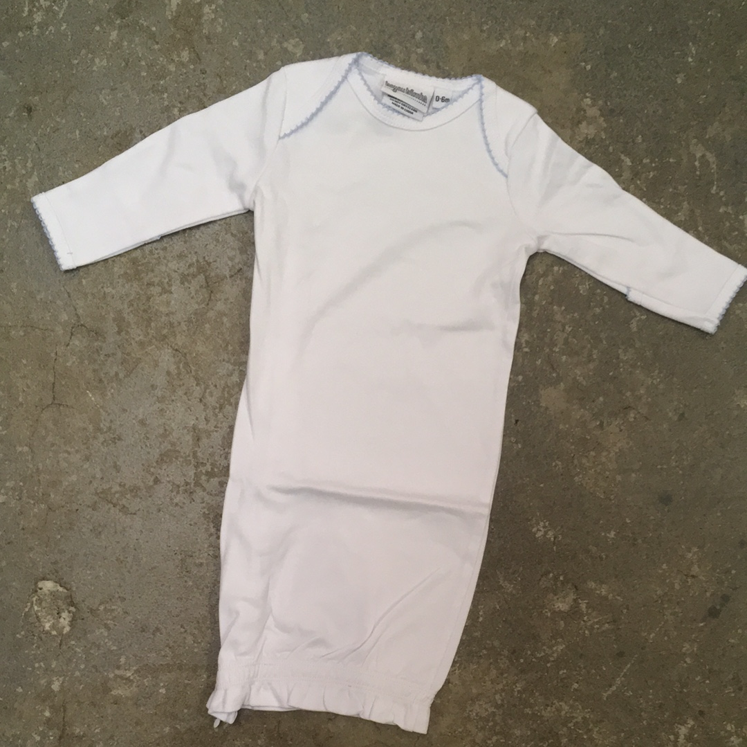 Organic Cotton Infant Gown + Blue Trim